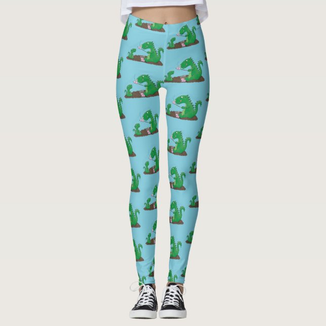 Cute dragons roasting marshmallows cartoon leggings (Front)