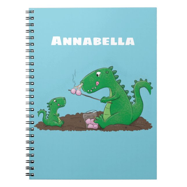 Cute dragons roasting marshmallows cartoon notebook (Front)