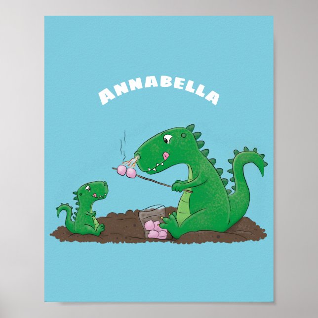 Cute dragons roasting marshmallows cartoon poster (Front)