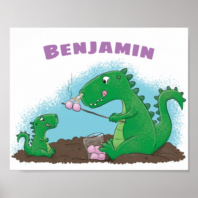 Cute dragons roasting marshmallows cartoon poster (Front)