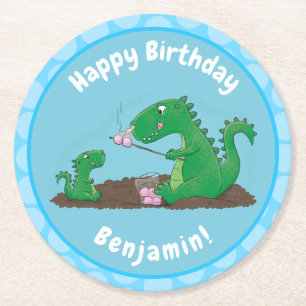 Cute dragons roasting marshmallows cartoon round paper coaster