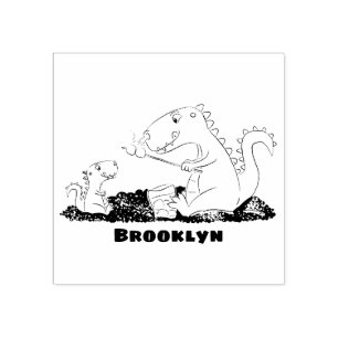 Cute dragons roasting marshmallows cartoon rubber stamp