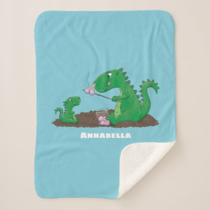 Cute dragons roasting marshmallows cartoon sherpa blanket