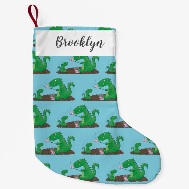 Cute dragons roasting marshmallows cartoon small christmas stocking (Front)