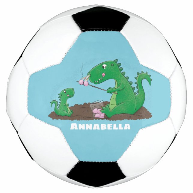 Cute dragons roasting marshmallows cartoon soccer ball (Front)