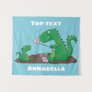 Cute dragons roasting marshmallows cartoon tapestry