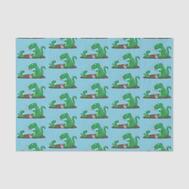 Cute dragons roasting marshmallows cartoon tissue paper (Front)
