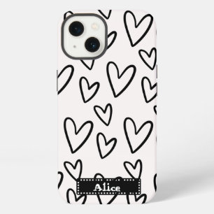 cute drawing black white heart love personalised iPhone 13 case