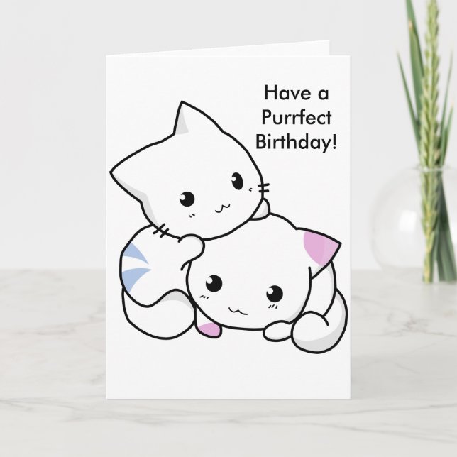 Cute Drawing of Boy and Girl Kitten in Love Card (Front)