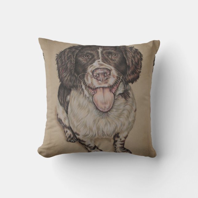 Cute Drawing of Happy Spaniel Cushion (Front)