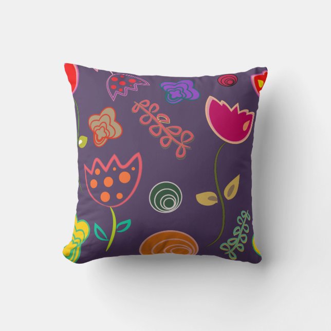 Cute Drawings of Various Types of Flowers Cushion (Front)