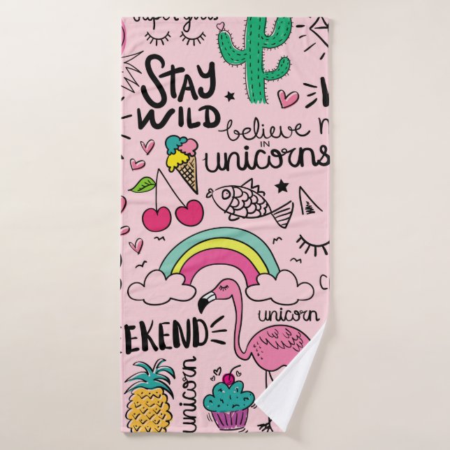 Cute drawings on pink seamless repeating pattern t bath towel (Bath Towel)