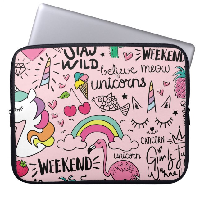 Cute drawings on pink seamless repeating pattern t laptop sleeve (Front)