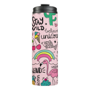 Cute drawings on pink seamless repeating pattern t thermal tumbler