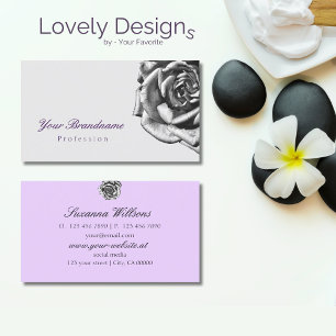 Cute Drawn Rose Plain Grey Lilac Simple Business Card