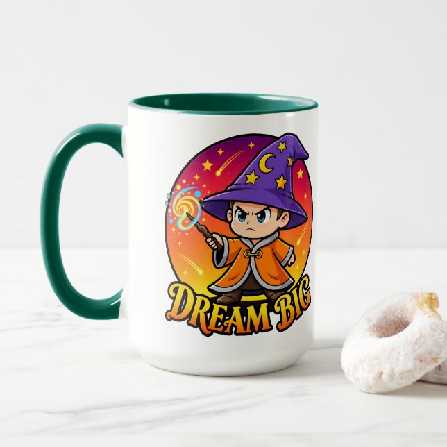 Cute Dream Big Wizard Coffee Mug (With Donut)