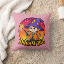 Cute Dream Big Wizard Pink Throw Pillow