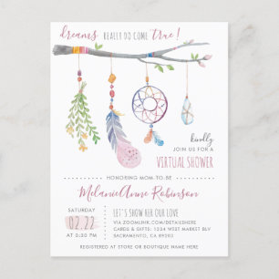 Cute Dream Catcher Tribal Feathers Virtual Shower Invitation Postcard