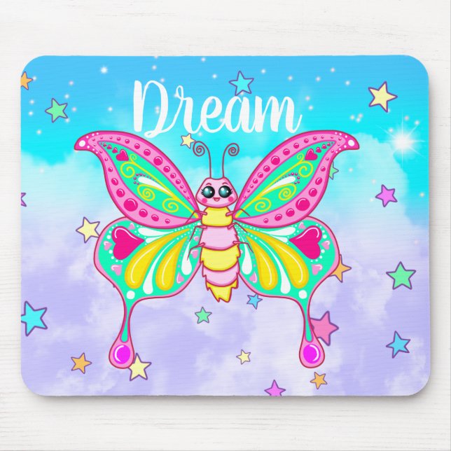 Cute “Dream” Kawaii Butterfly Mouse Pad (Front)