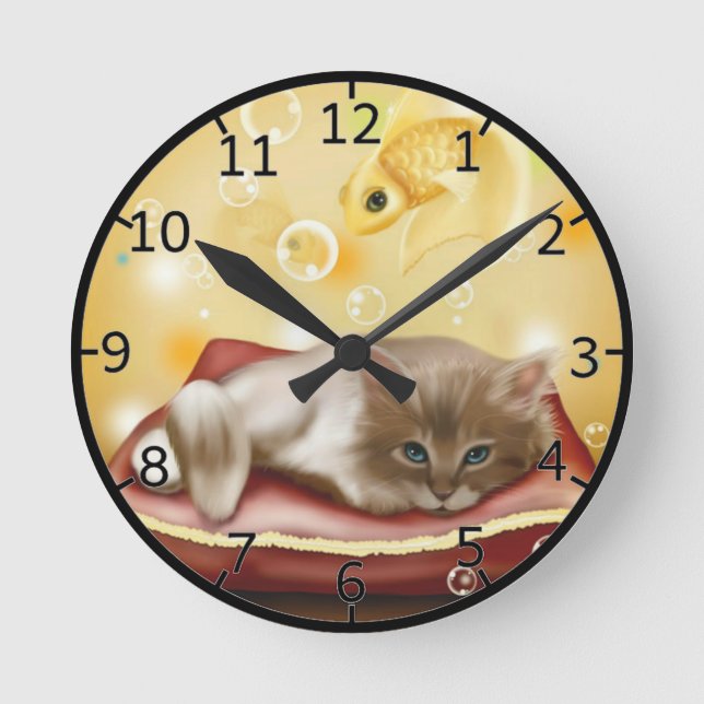 Cute Dream Kitten Round Clock (Front)