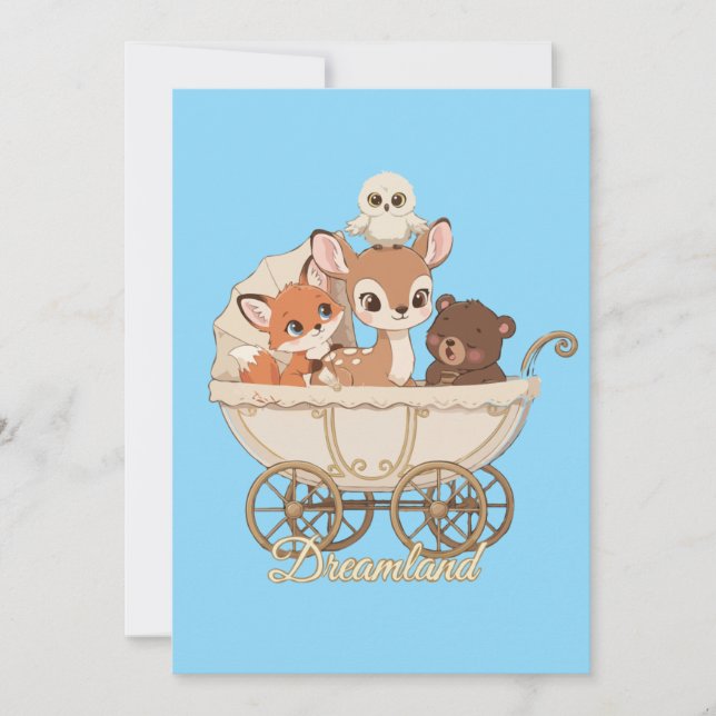  Cute Dreamland Woodland Animals | Baby Fox, Deer  Announcement (Front)