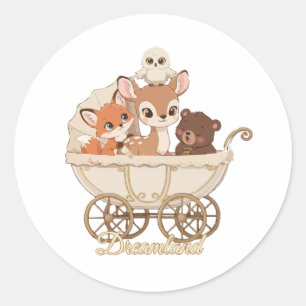 Cute Dreamland Woodland Animals Baby Fox, Deer Classic Round Sticker