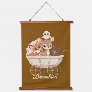 Cute Dreamland Woodland Animals Baby Fox, Deer Hanging Tapestry