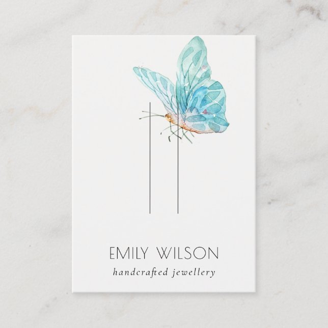 Cute Dreamy Blue Aqua Butterfly Hairpin Display Business Card (Front)