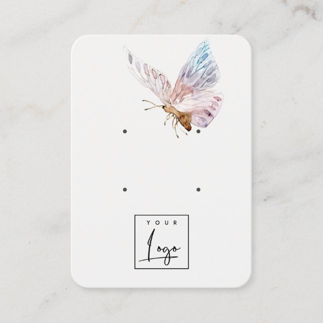 Cute Dreamy Blush Aqua Butterfly 2 Earring Display Business Card (Front)
