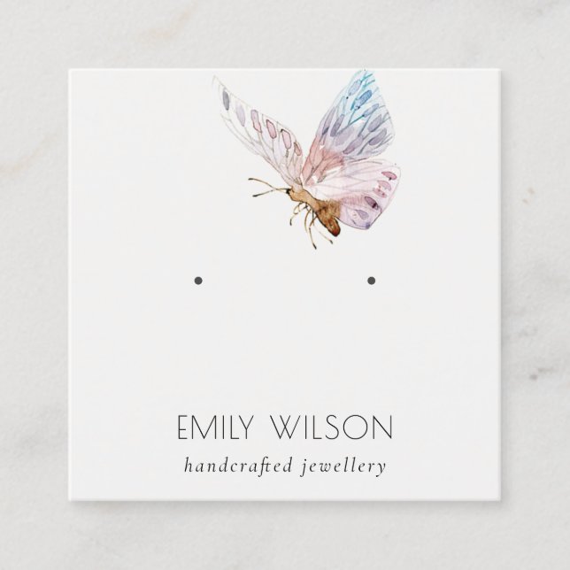 Cute Dreamy Blush Aqua Butterfly Earring Display Square Business Card (Front)