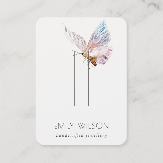 Cute Dreamy Blush Aqua Butterfly Hairpin Display Business Card (Front)