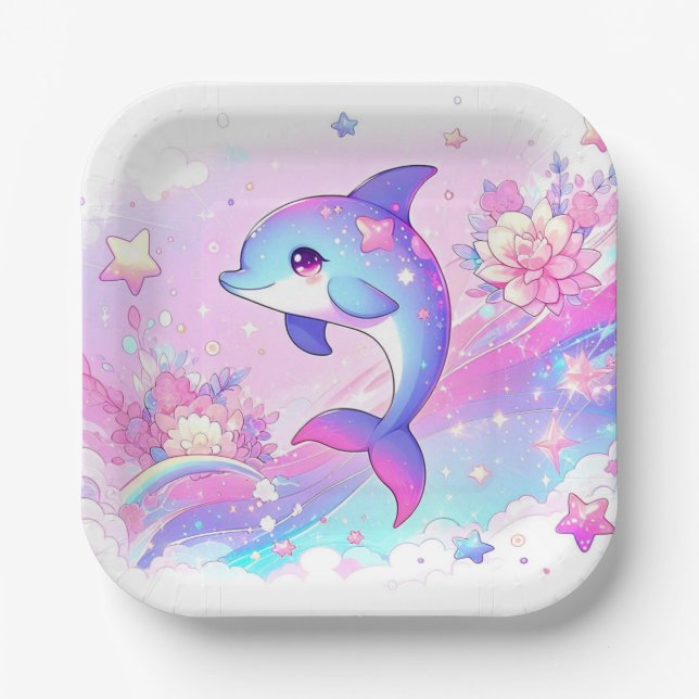 Cute Dreamy Dolphin Baby Shower  Paper Plate (Front)