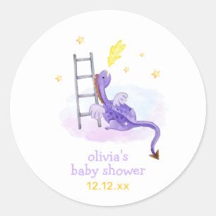 Cute Dreamy Fairytale Dragon Stars Baby Shower Classic Round Sticker