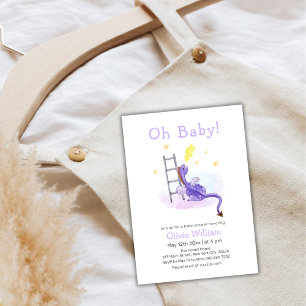 Cute Dreamy Fairytale Dragon Stars Baby Shower Invitation