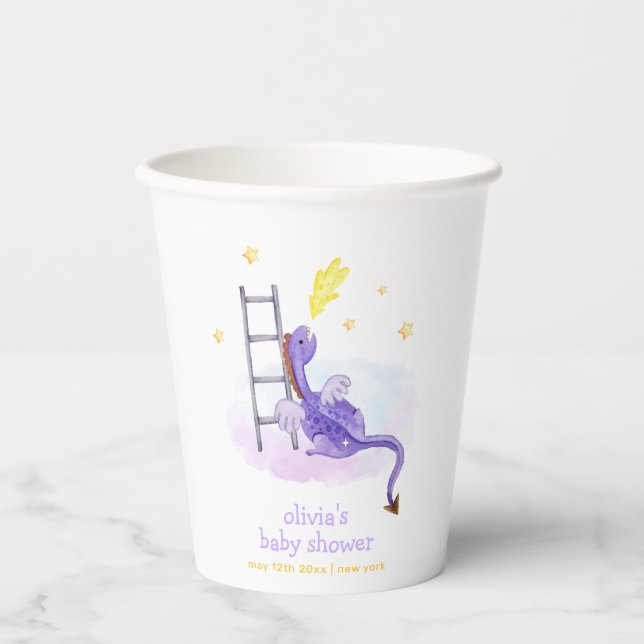 Cute Dreamy Fairytale Dragon Stars Baby Shower  Paper Cups (Front)