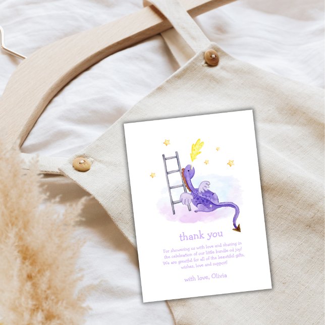 Cute Dreamy Fairytale Dragon Stars Baby Shower  Thank You Card (Cute Dreamy Fairytale Dragon Stars Baby Shower Thank You Card)