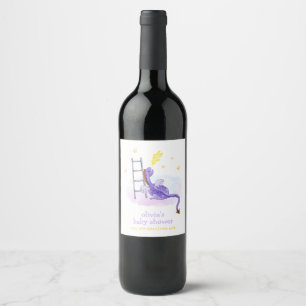 Cute Dreamy Fairytale Dragon Stars Baby Shower  Wine Label