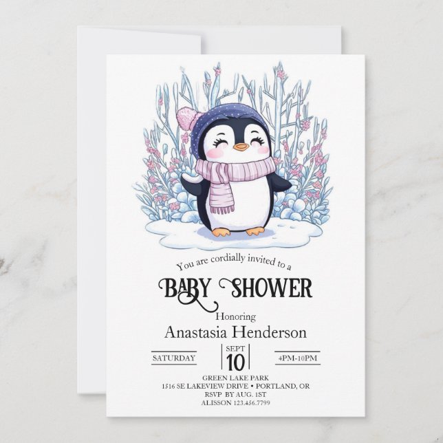 Cute Dreamy Penguin Baby Shower Invitation (Front)