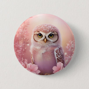 Cute Dreamy Pink Burrowing Owl 6 Cm Round Badge