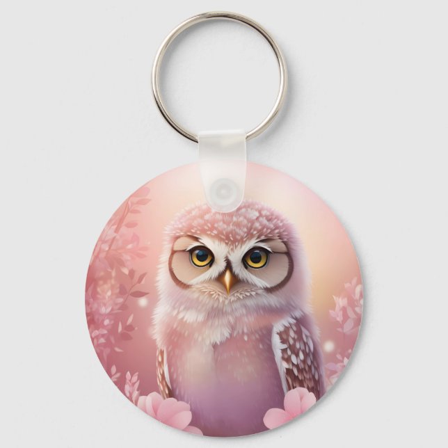 Cute Dreamy Pink Burrowing Owl  Key Ring (Front)