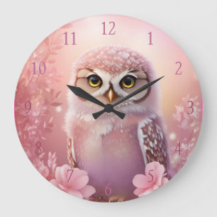 Cute Dreamy Pink Burrowing Owl  Large Clock
