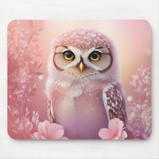 Cute Dreamy Pink Burrowing Owl  Mouse Pad (Front)