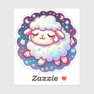Cute Dreamy Sheep with Stars and Moon