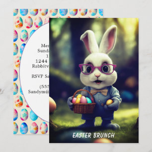 Cute Dressed Bunny & Basket Brunch Invitation