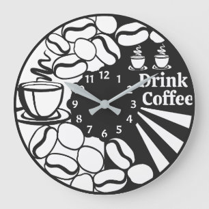 Cute Drink Coffee Large Clock