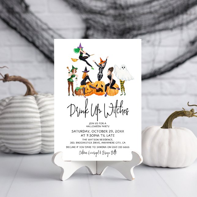 Cute 'Drink Up Witches' Adult Halloween Party Invitation (Creator Uploaded)