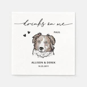 Cute Drinks on Me Border Collie Dog Wedding Napkin