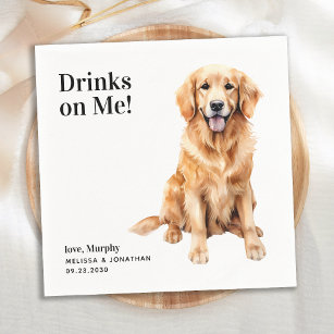Cute Drinks On Me Golden Retriever Pet Dog Wedding Napkin