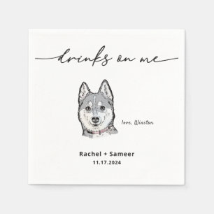 Cute Drinks on Me Pet Dog Sketch Wedding Napkin