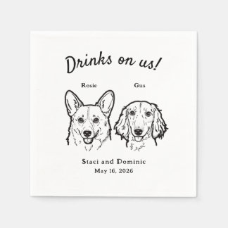 Cute Drinks On Us Corgi Dachshund Wedding Dog Napkin